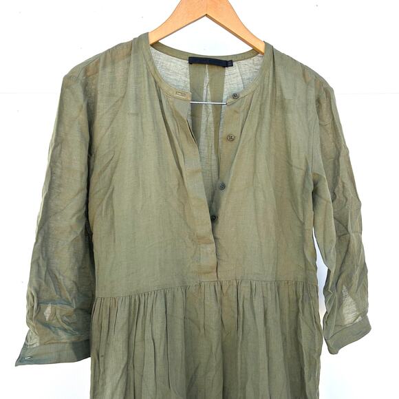 Jenni Kayne James Tiered A-Line Henley Long Sleeve Cotton Dress Moss Green XS - Picture 5 of 8